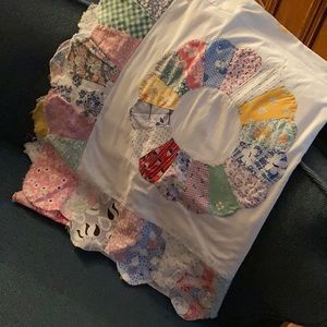 Twin size handmade vintage patchwork coverlet.